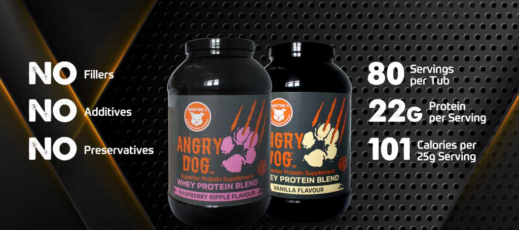 angry dog whey protein blend tub technical info