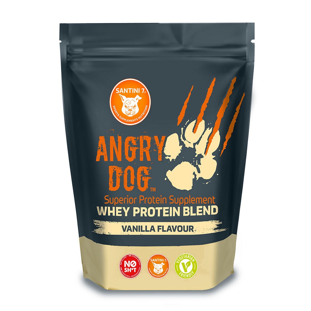 angry dog vanilla whey protein 900g front