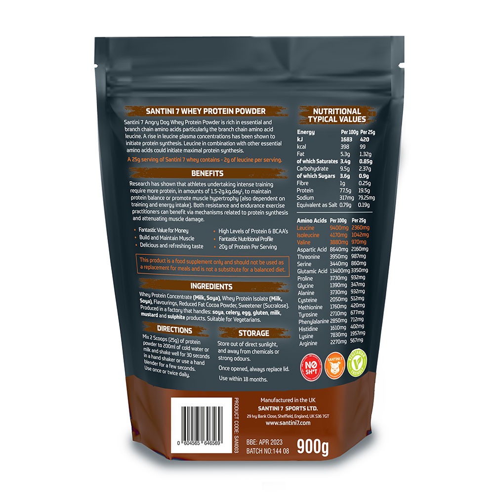 angry dog chocolate whey protein 900g back
