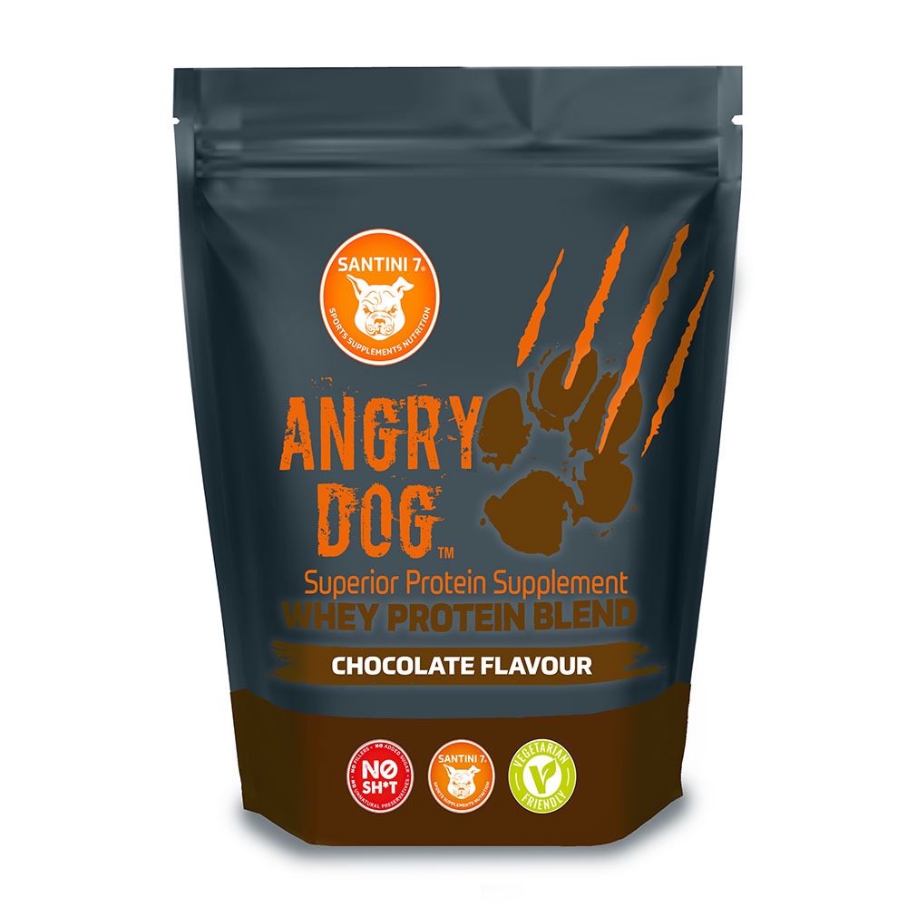 angry dog chocolate whey protein 900g front