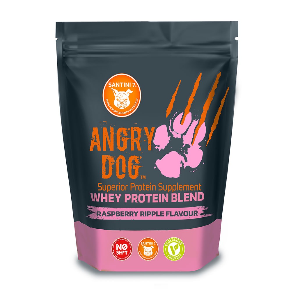 angry dog raspberry ripple whey protein front 900g