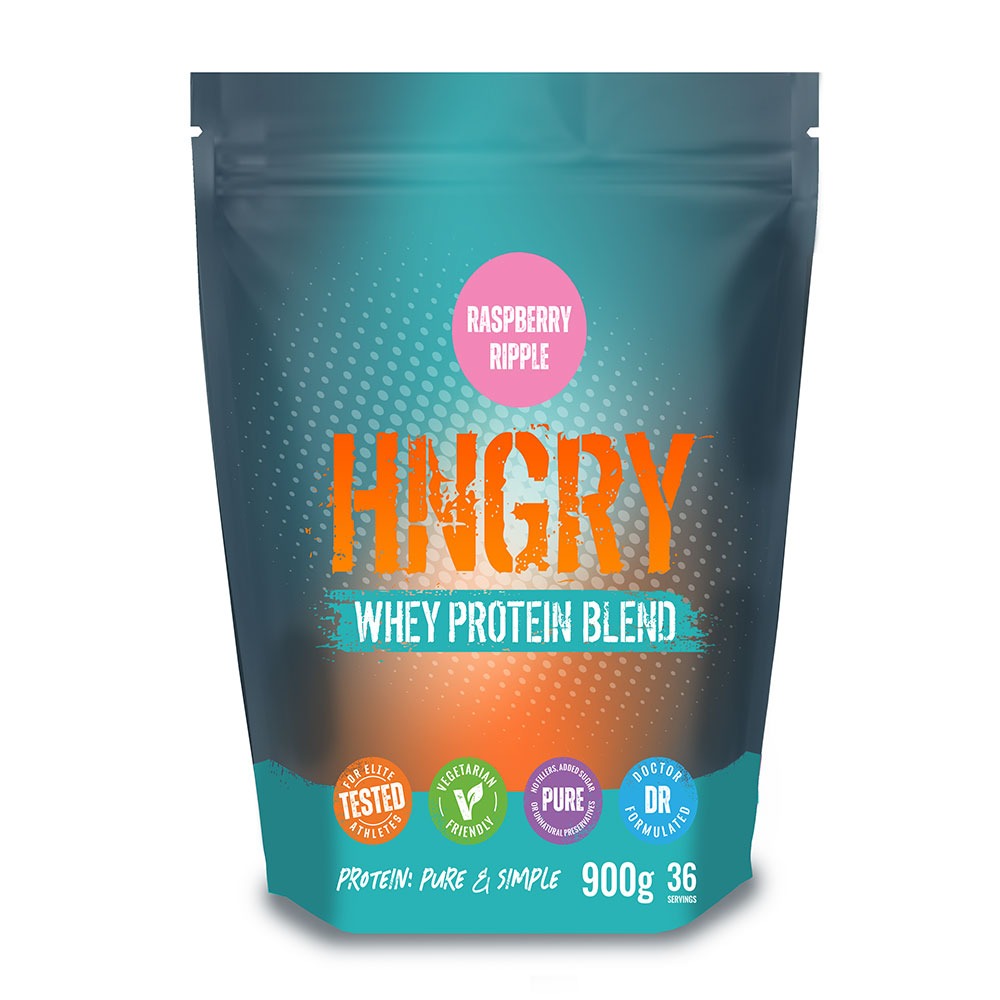 hngry raspberry ripple whey protein front 900g
